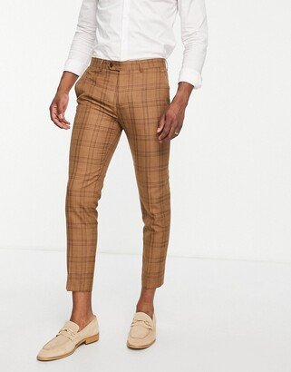 skinny cropped suit pants in brown check