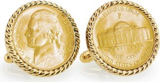 American Coin Treasures Gold-Layered Silver Jefferson Nickel Wartime Nickel Rope Bezel Coin Cuff Links