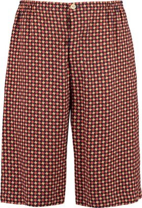 Mid Rise Houndstooth Printed Tailored Shorts