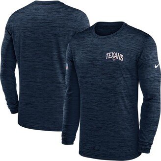 Men's Navy Houston Texans Velocity Athletic Stack Performance Long Sleeve T-shirt