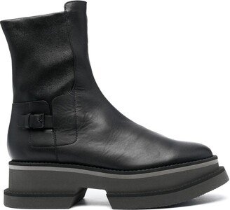 Platform Sole Leather Ankle Boots