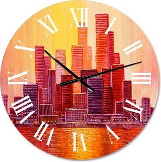 Designart 'Cityscape of Skyscrapers in Modern City X' Modern wall clock