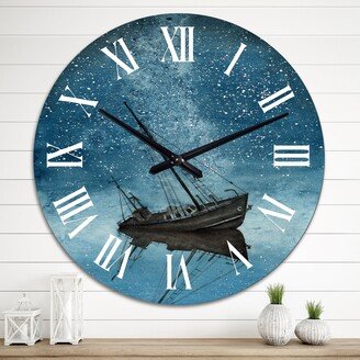 Designart 'Ship With A Night Sky Strewn' Nautical & Coastal wall clock