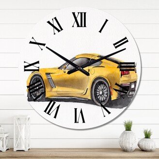 Designart 'Yellow Sport Car With Its Shadow I' Industrial wall clock