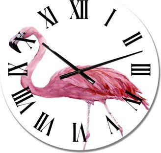 Designart 'Pink Flamingo On White III' Traditional wall clock