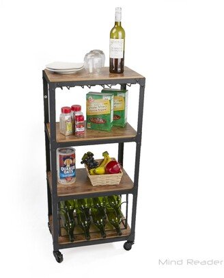 4 Tier Wood and Metal Cart with Wine Rack