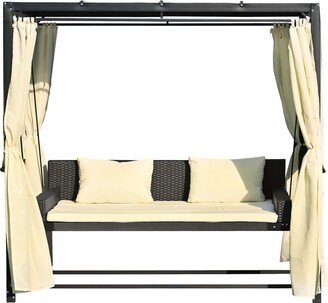 2-3 People Outdoor Swing Bed with Adjustable Curtains Suitable