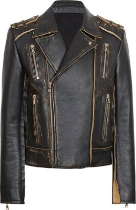 Deconstructed leather biker jacket-AA