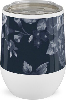 Travel Mugs: Navy Floral Stainless Steel Travel Tumbler, 12Oz, Blue