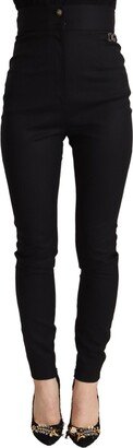 Black Wool High Waist Amore Logo Slim Fit Women's Pants