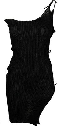 Emma ribbed-knit asymmetric midi dress