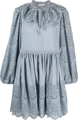 Broderie-Anglaise Long-Sleeve Minidress