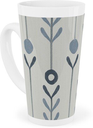 Mugs: Farmhouse Flowers - Line Art Tall Latte Mug, 17Oz, Blue