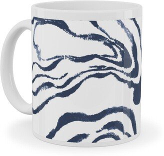 Mugs: Oysters Paisley - Navy Ceramic Mug, White, 11Oz, Blue