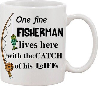 One Fine Fisherman Lives Here With The Catch Of His Life/ Fishing Mug/Ceramic Cute