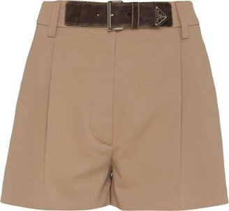 Gabardine belted shorts