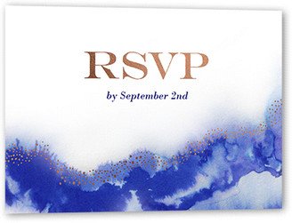 Rsvp Cards: Ocean Waves Wedding Response Card, Rose Gold Foil, Blue, Matte, Signature Smooth Cardstock, Square