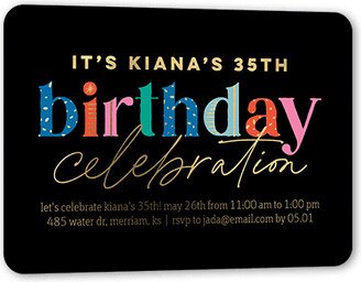 Adult Birthday Invitations: Delightful Decorations Birthday Invitation, Gold Foil, Black, 5X7, Matte, Personalized Foil Cardstock, Rounded