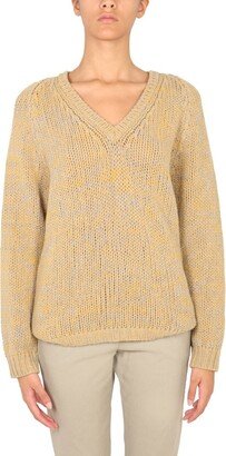 Long-Sleeved V-Neck Knit Jumper