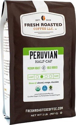 Fresh Roasted Coffee, Organic Peruvian Half Caf, Medium Roast Ground Coffee - 2lb