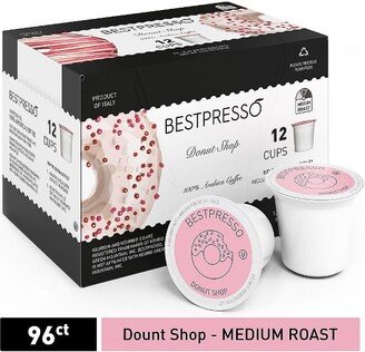 Bestpresso Coffee, Donut Shop Medium Roast Single Serve K-Cup Pods, 96 Count (Compatible With 2.0 Keurig Brewers) 8 Packs Of 12 Cups