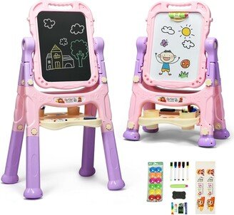 Height Adjustable Kids Art Easel Magnetic Double Sided Board-Pink - Pink - 24