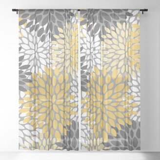 Modern Elegant Chic Floral Pattern, Soft Yellow, Gray, White Sheer Curtains