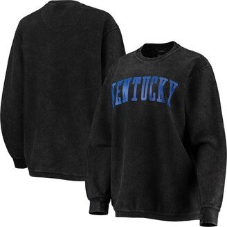 Women's Pressbox Black Distressed Kentucky Wildcats Comfy Cord Vintage-Like Wash Basic Arch Pullover Sweatshirt