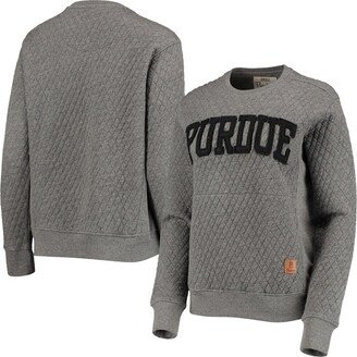 Women's Pressbox Heather Charcoal Purdue Boilermakers Moose Quilted Pullover Sweatshirt