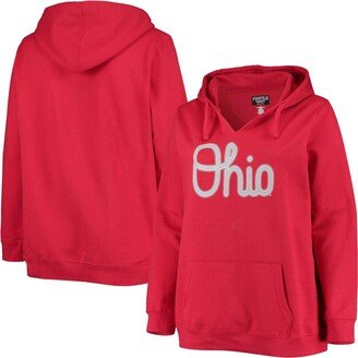 Women's Scarlet Ohio State Buckeyes Plus Size Notch Neck Team Pullover Hoodie