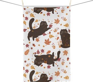 Autumn Cats & Fall Leaves Soft Tea Towel, Kitchen Cat Decor, Decor
