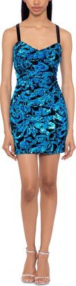 Juniors' Sequined Velvet Sheath Dress - Black/Turquoise