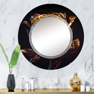 Designart 'Glam Golden Rose On Black I' Printed Floral Rose Wall Mirror