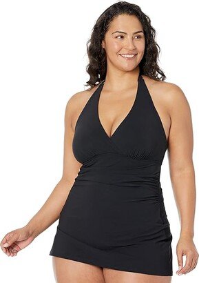 Slimming Swimwear Clasp Halter Dress (Black) Women's Swimsuits One Piece