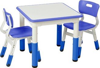 Dry-Erase Square Activity Table with 2 Chairs, Adjustable, Kids Furniture, Blue, 3-Piece