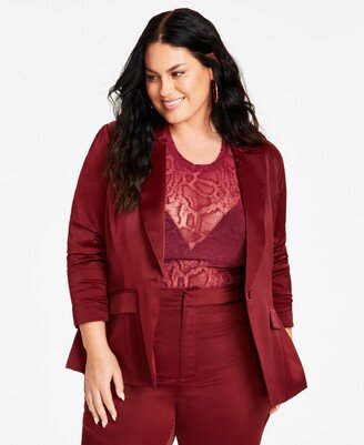 Nina Parker Trendy Plus Size Peak-Lapel Buttoned-Cuff Blazer