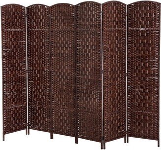 HomCom 6' Tall Wicker Weave Six Panel Room Divider Privacy Screen - Chestnut Brown