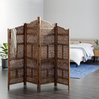 Studio 350 Brown Traditional Carved Mango Wood Room Divider Screen - 80 x 1 x 72