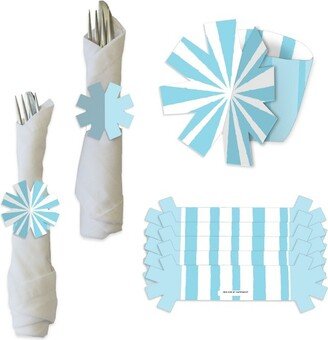 Big Dot of Happiness Blue Stripes - Simple Party Paper Napkin Holder - Napkin Rings - Set of 24