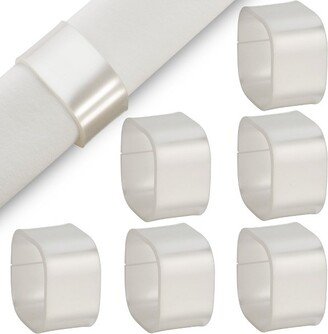 Elegant Square Napkin Rings Set of 6, Pearly Design Napkin Holders for Table Setting - White