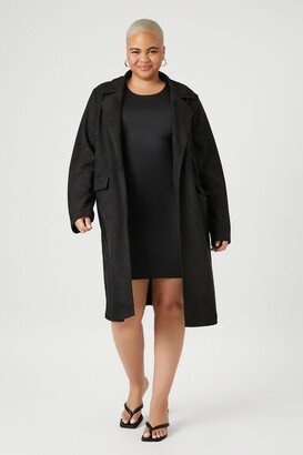 Women's Faux Suede Trench Coat in Black, 1X