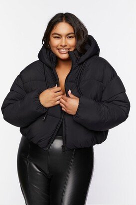 Women's Hooded Puffer Jacket in Black, 4X