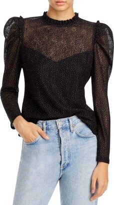 Womens Ruffle Trim Textured Blouse