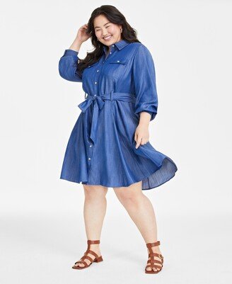 On 34th Plus Size Chambray Belted Shirtdress, Created for Macy's