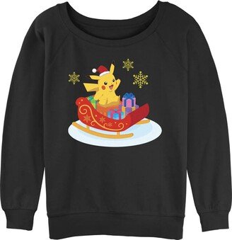 Women's Pokemon Christmas Ride Junior's Raglan Pullover with Coverstitch