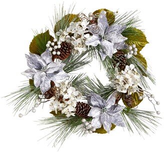 Poinsettia, Hydrangea and Pinecones Artificial Christmas Wreath, 24
