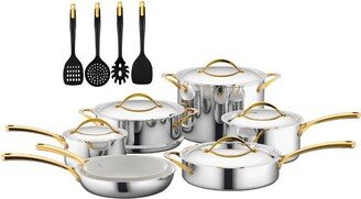 Kitchenware Pots & Pans Set - 16-Piece Set Clad Kitchen Cookware with Nylon Utensils, Fry Pan Interior Coated w/ Prestige Ceramic Non-Stick