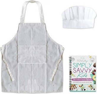 Tovla Jr. 3pc Kids Cookbook, Cooking Apron, and Hat Set White/Blue