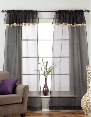 Indian Selections Black Rod Pocket w/ attached Beaded Valance Sheer Tissue Curtains - Piece