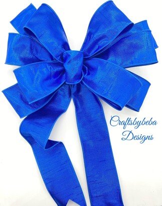 Blue Christmas Wreath Bow/Royal Metallic Decorative Tree Topper